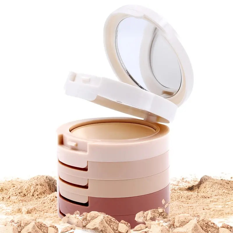5-in-1 Concealer, Contour, Bronzer Makeup Powder, Oil Control Setting Powder With Puff And Mirror, Long Lasting And Waterproof