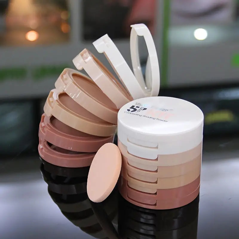 5-in-1 Concealer, Contour, Bronzer Makeup Powder, Oil Control Setting Powder With Puff And Mirror, Long Lasting And Waterproof