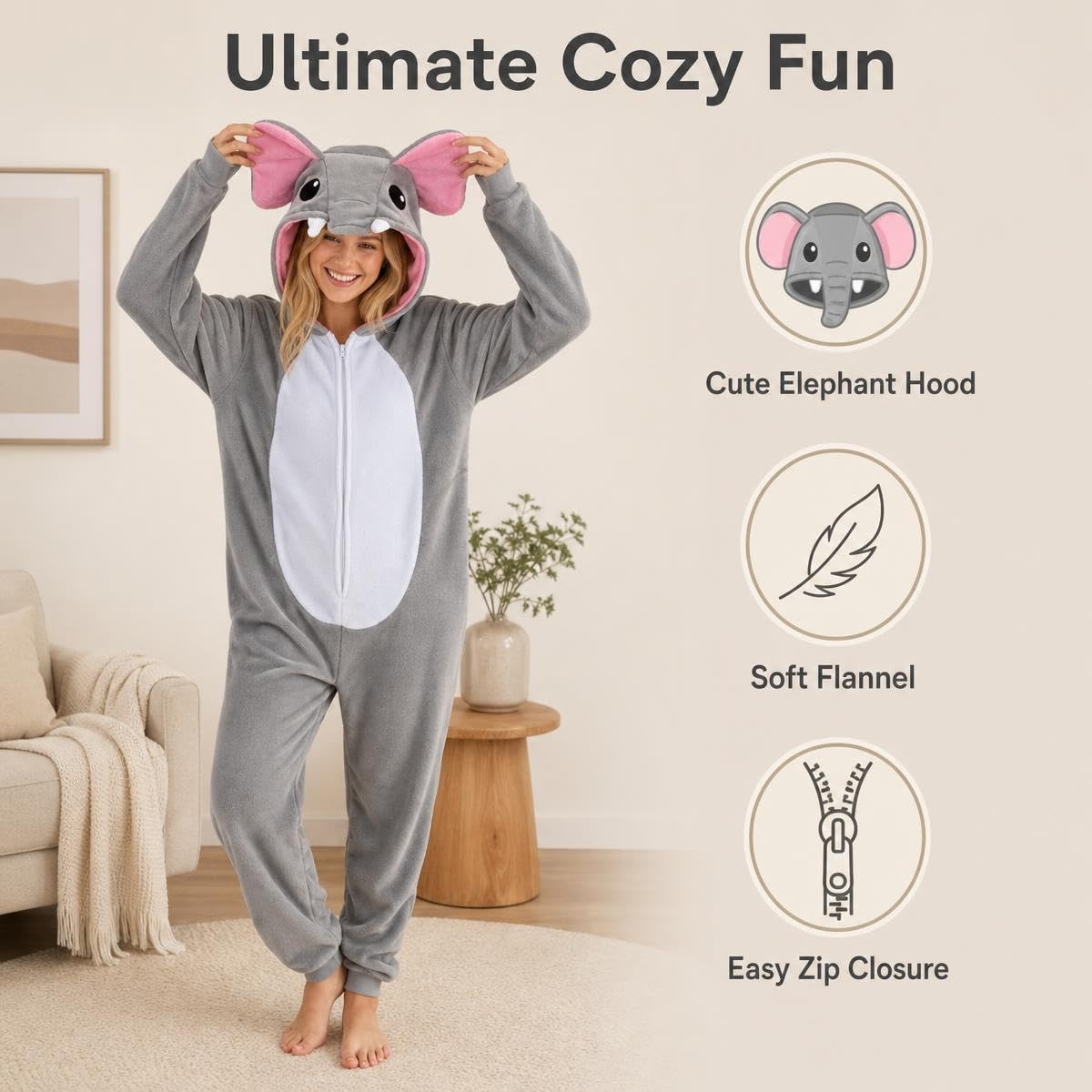 Snug Fit Unisex Adult Onesie Pajamas, Flannel Cosplay Animal One Piece Halloween Costume Sleepwear Homewear
