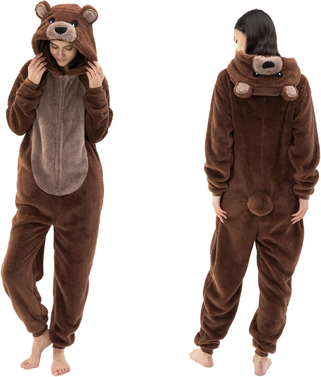 Snug Fit Unisex Adult Onesie Pajamas, Flannel Cosplay Animal One Piece Halloween Costume Sleepwear Homewear