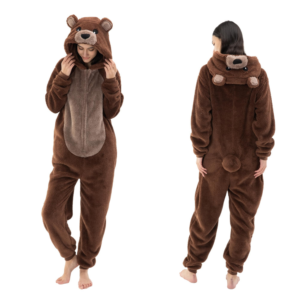 Snug Fit Unisex Adult Onesie Pajamas, Flannel Cosplay Animal One Piece Halloween Costume Sleepwear Homewear