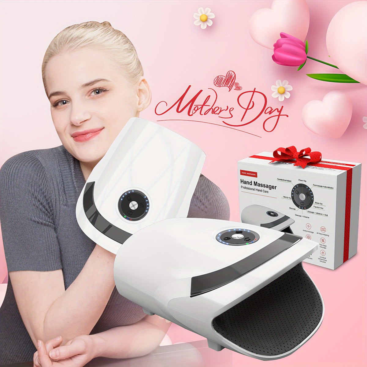 Cordless Hand Massager with Compression & Heat(White)